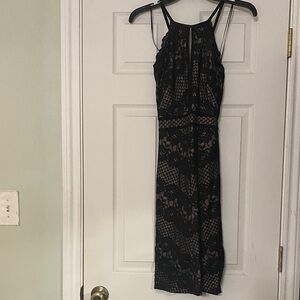 Morgan & Co. Black and Nude Lace Midi Dress